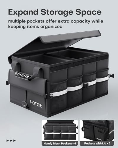HOTOR Car Trunk Organizer - Foldable Trunk Organizer for SUV, Car Medium Black