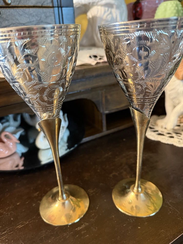 Etched Silver Plated With Brass Handle goblets