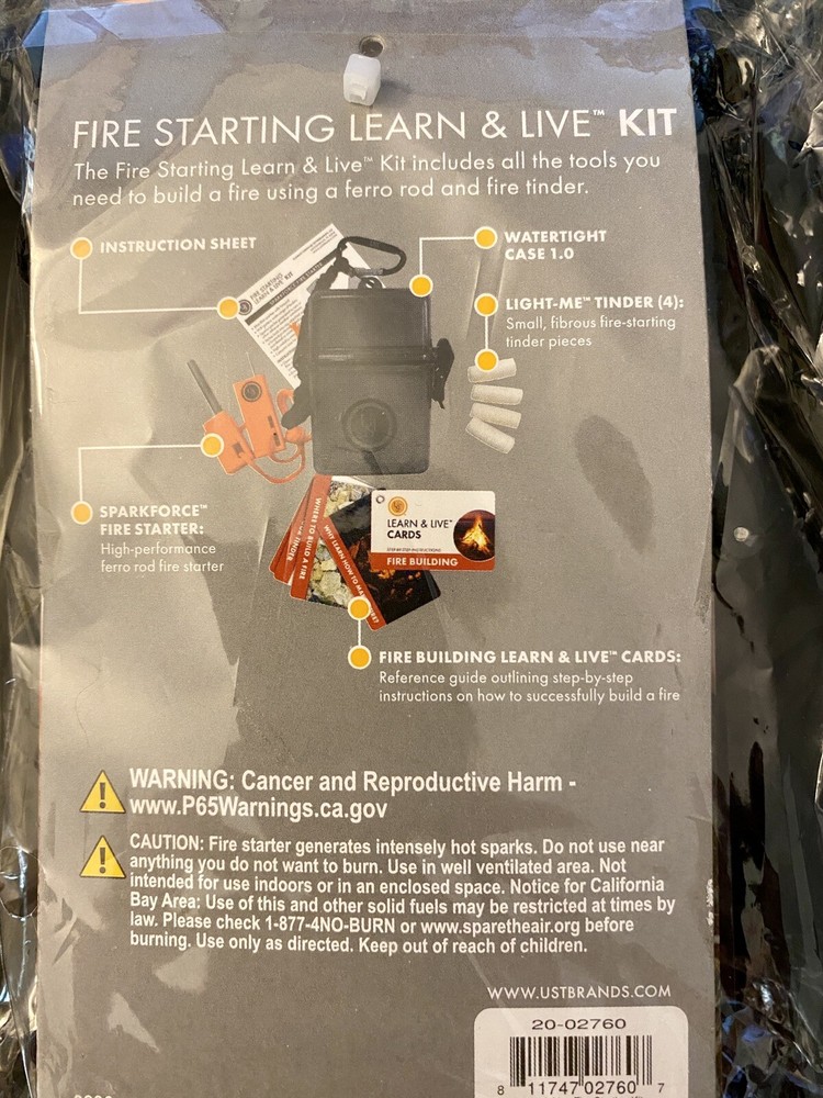 UST Brands Fire Starting Learn & Live Kit *Bug Out* -Sealed-