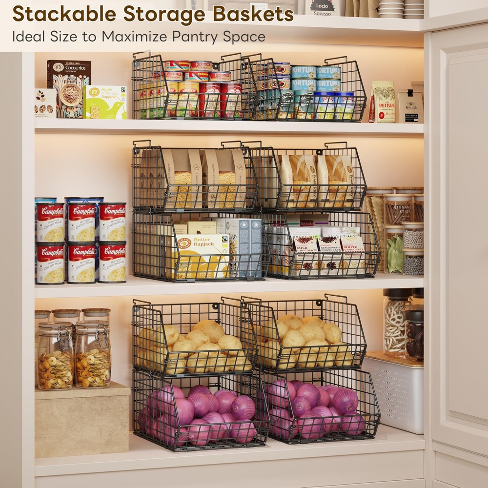 3-Tier Stackable Wire Baskets for Counter, Fruit and Vegetable Storage, Potat...