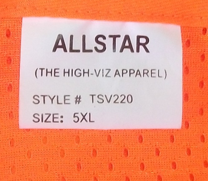 Safety Vest High-Viz Orange, Reflective Strips, Solid Front, Mesh Back, Size 5X