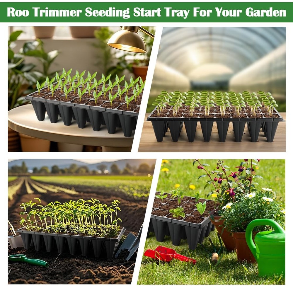 10 Pack 32 Cell Seed Starter Trays - Extra Deep 4.33" Plastic Nursery Trays, ...