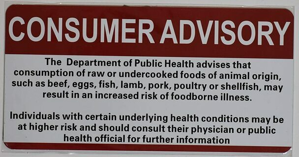 Restaurant Consumer Advisory Sign (Double Sided Tape White, Rust