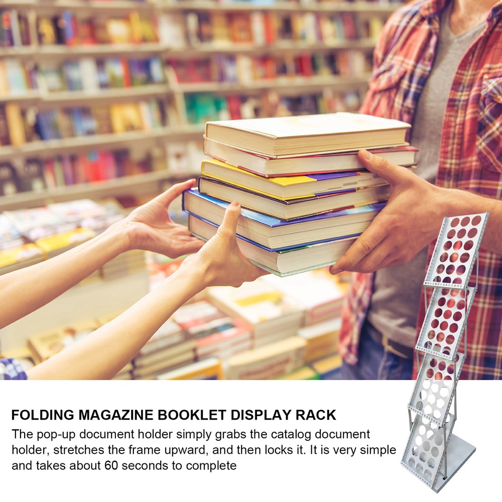 Foldable Magazine Rack Iron Brochure Literature Display Stand 4-layer Organiser
