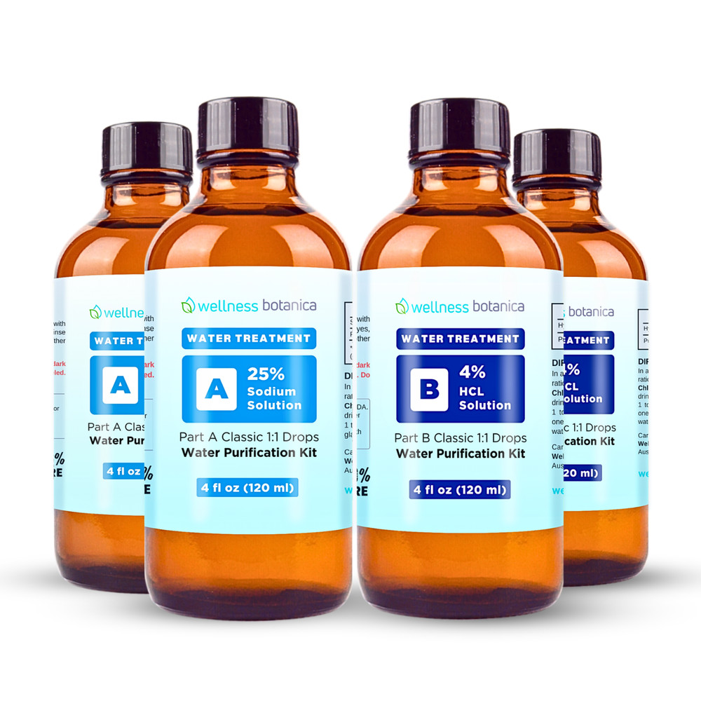 Water Purification Solution - 2 Kits Part A & B  | 4 Pack Premixed Drops