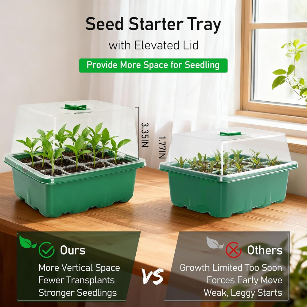Seed Starter Tray with Elevated Lid, 120 Cells Seed Starter Kit with Adjustable