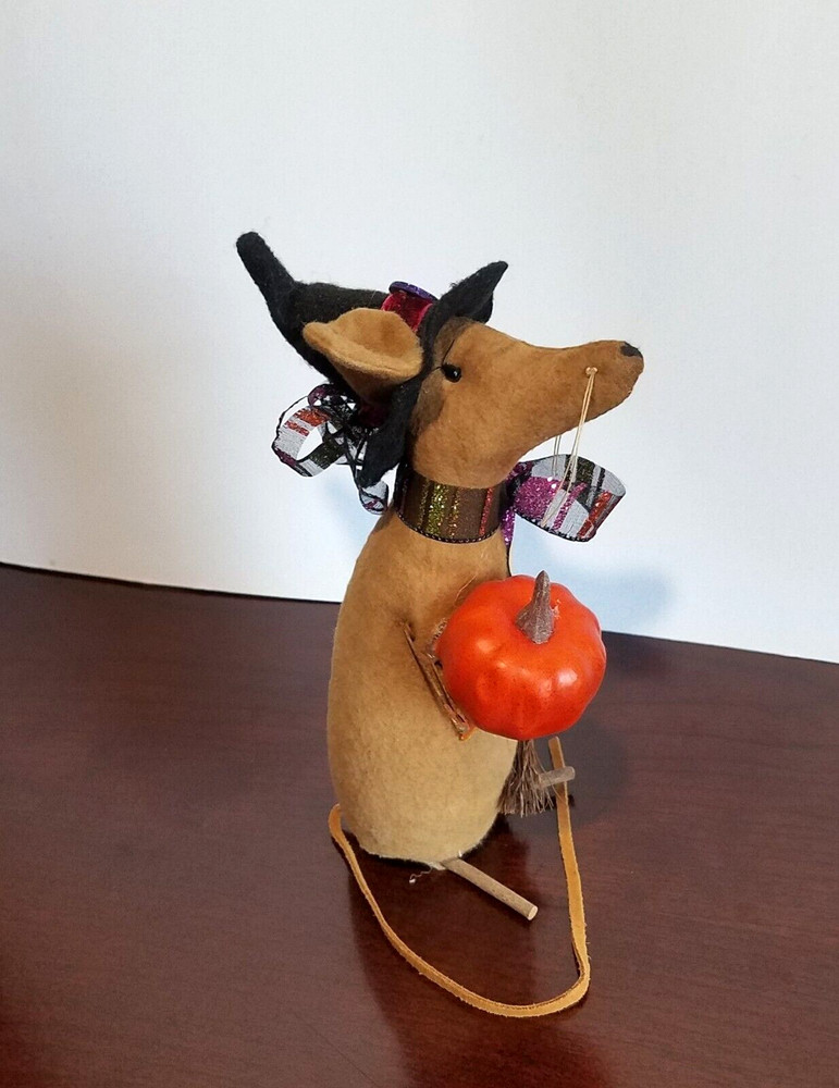 Vintage Halloween Mouse Witch Pumpkin Handcrafted Sculpted Signed and Dated 8"