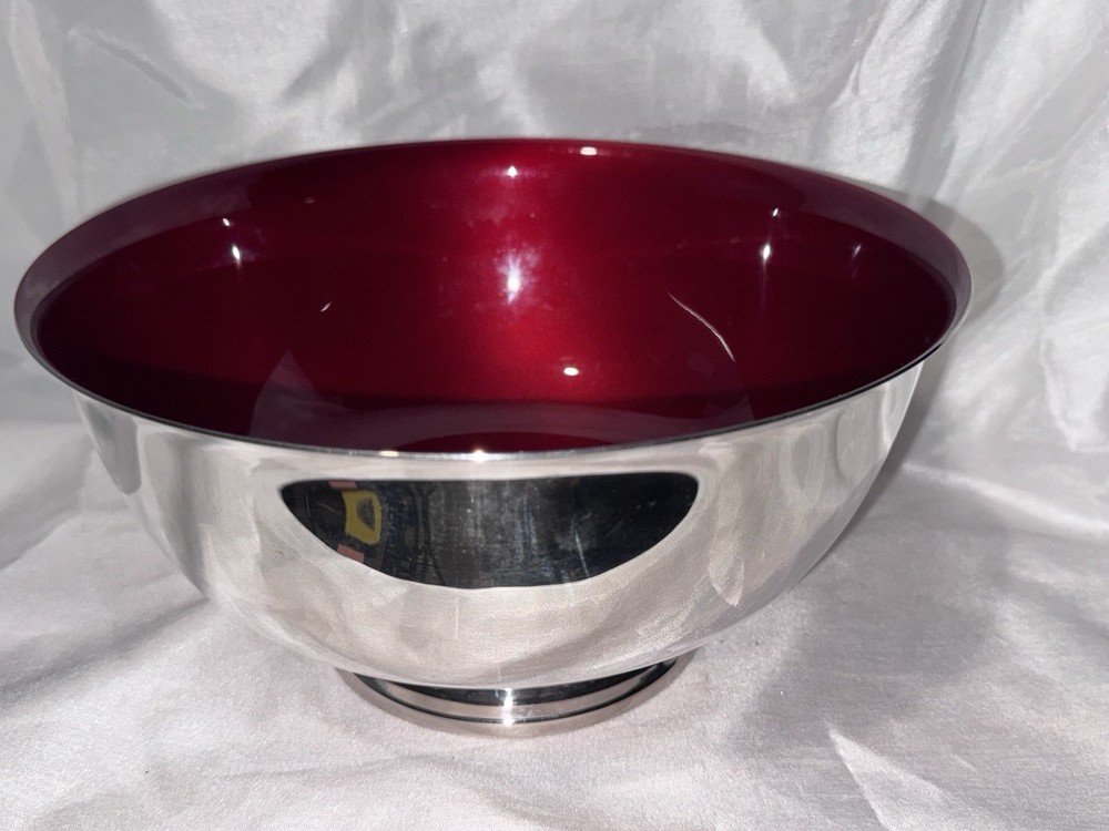 Reed & Barton Red Enamel Silver Plated Bowl - 8 1/3”