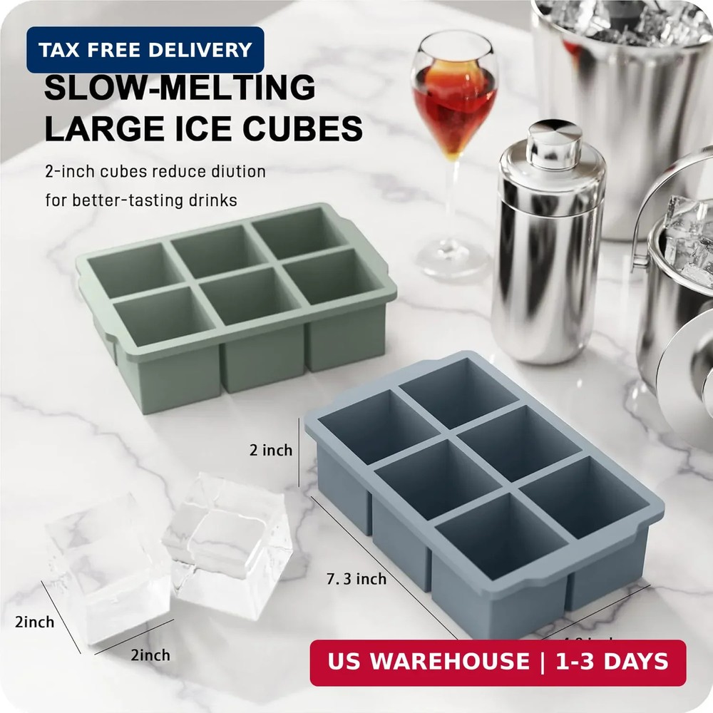 VLM 3 Packs Large Ice Cube Molds with Stackable Lid,Silicone Ice Cube Tray for F