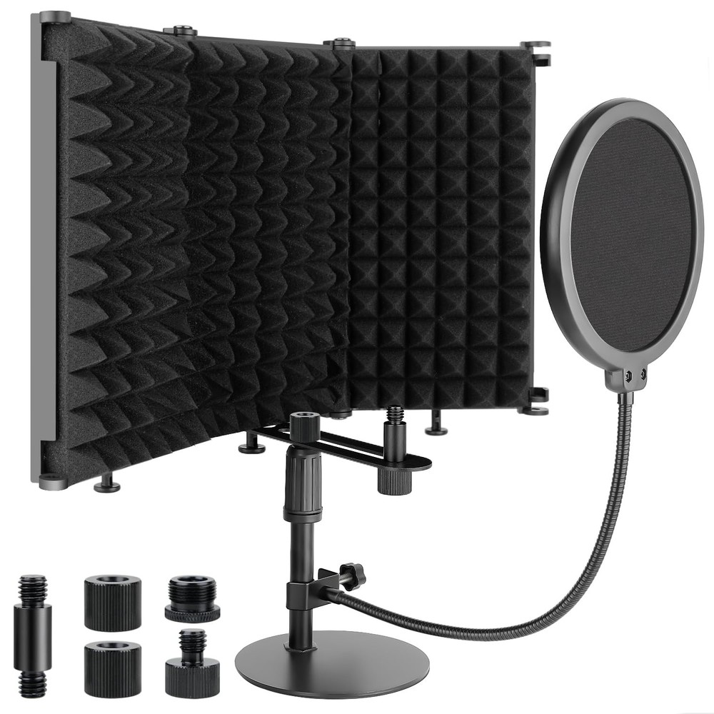 Rigych Microphone Isolation Shield, 3 Panels Sound Proof Mic Shield with Mic ...
