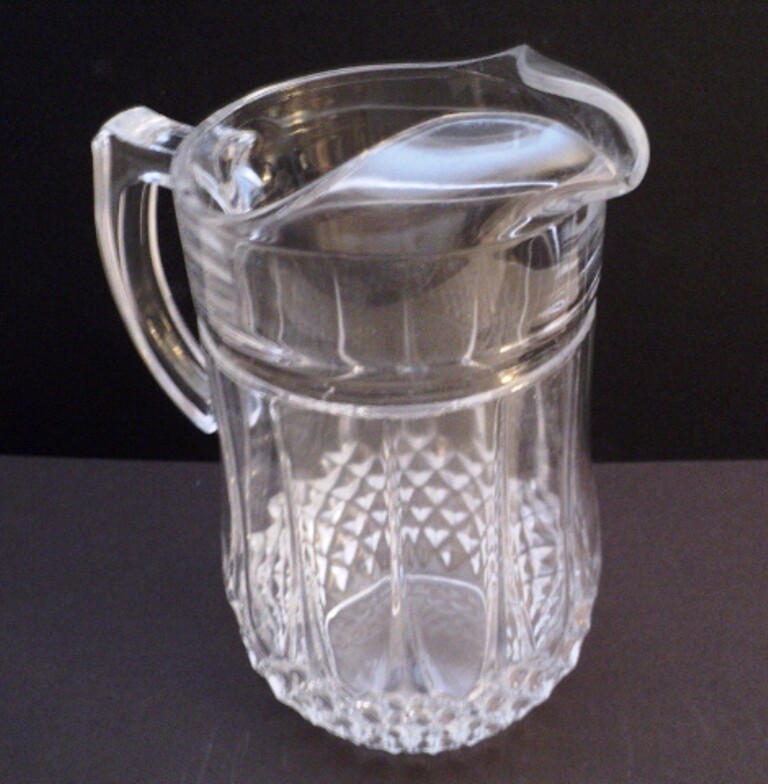 Cut Glass Pitcher - 9" Tall - Diamond Cut Design -