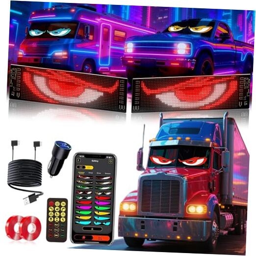 2PCS 23"x5" Devil Eyes Light for Windshield – Dual Screen Sync, 23x5 Inch-2PCS