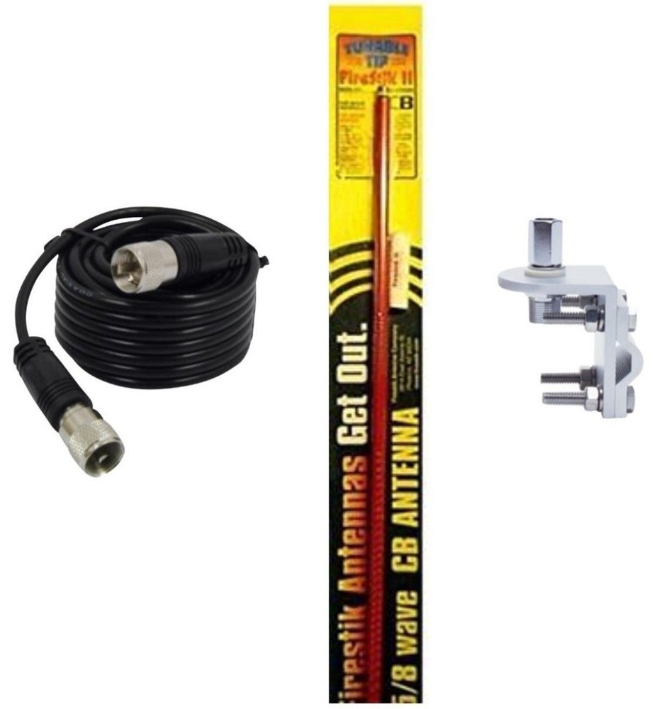 NEW FIRESTIK 2 FS3 R 3FT RED CB ANTENNA, 9FT COAX, BRACKET & STUD