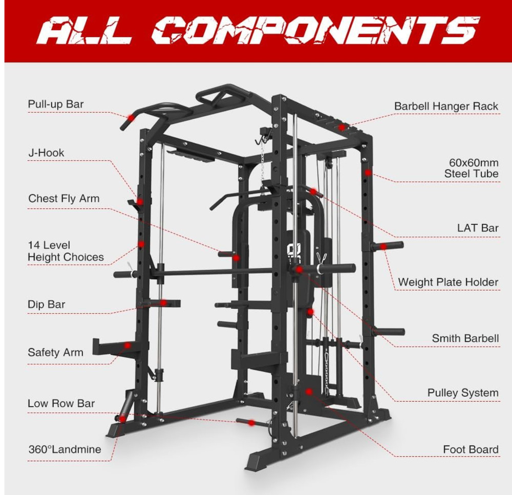 Multi-Functional SmithMachine Power Cage Power Rack Squat Rack Home Gym System