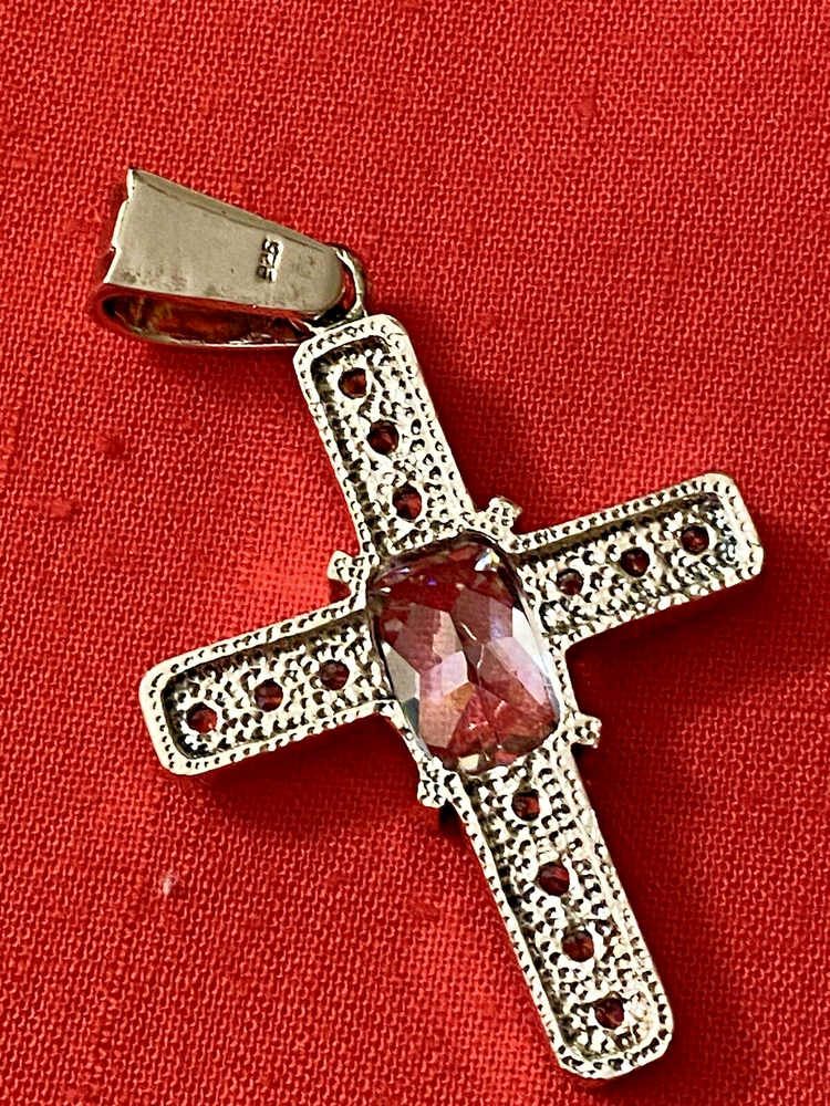 STERLING SILVER (marked, but doubtful) PAVE CRYSTAL CROSS PENDANT