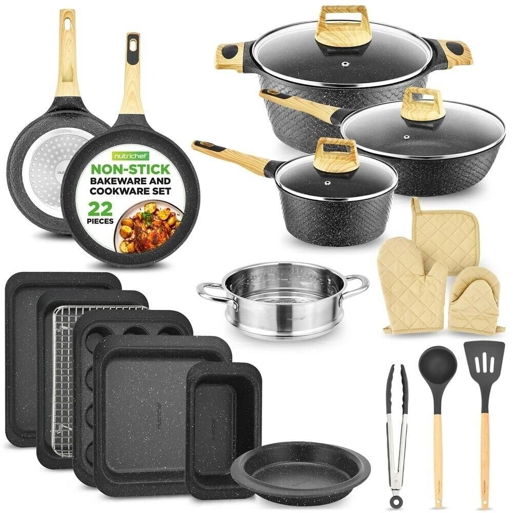 NutriChef 22 Pcs. Home Kitchen Cookware, Kitchen Tools, & Bakeware Set