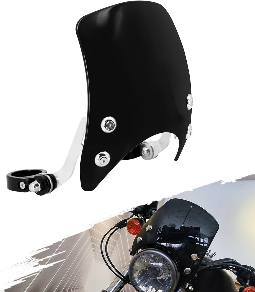 Motorcycle Adjustable Windshield Custom Compact Sport Black Windshield