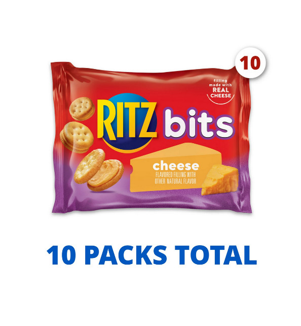 RITZ Bits Cheese Sandwich Crackers, Lunch Snacks, 10 Snack Packs