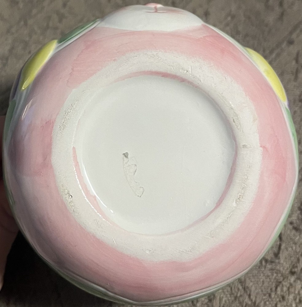 4.5” Hand Painted Pastel Ceramic Easter Basket Candy Dish Rabbit Egg Decoration