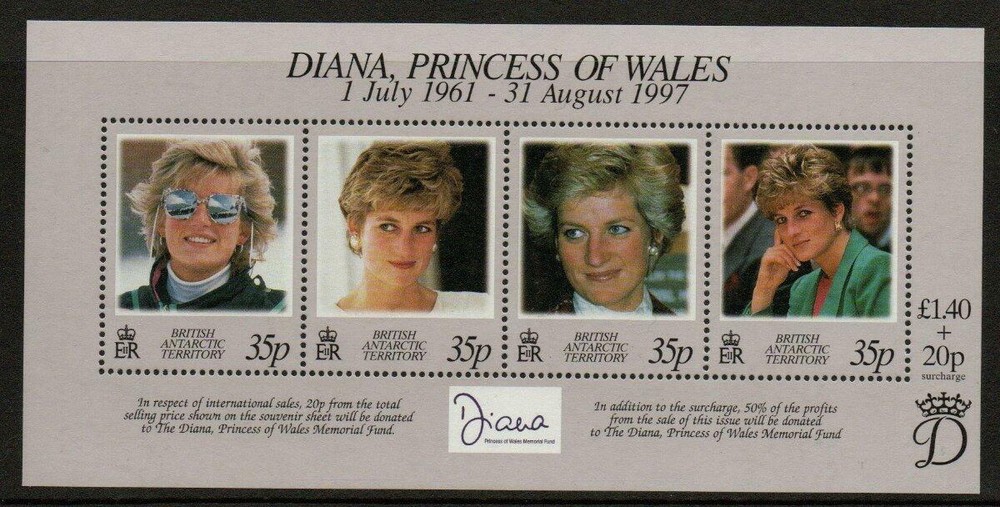 BRITISH ANTARCTIC SGMS280 DIANA COMMEMORATION   MNH