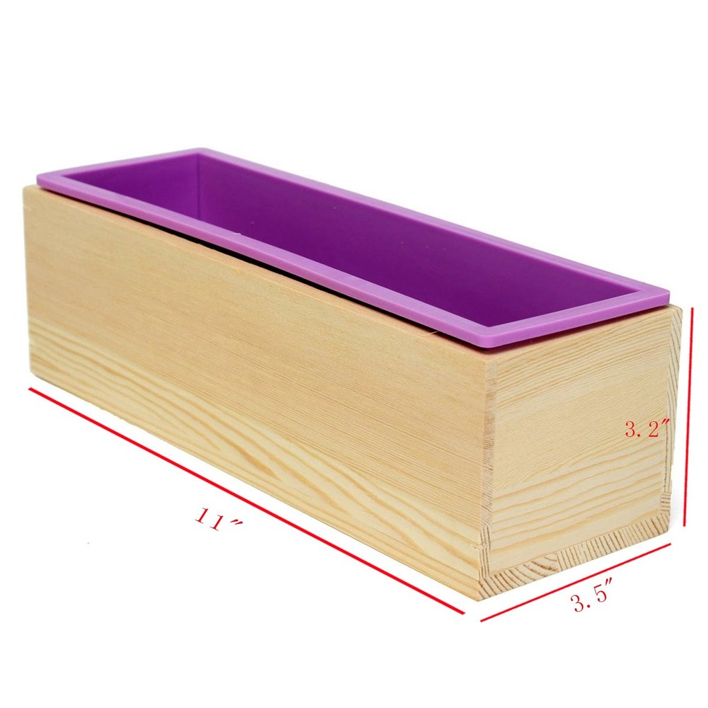 Flexible Rectangular Soap Silicone Mold with Wood Box DIY Tool for Soap Cake ...