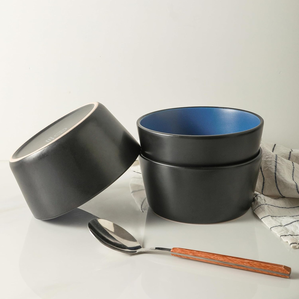Albie Stoneware 32-Piece Modern Dinnerware Set, Kitchen Plates and Bowls Sets, D