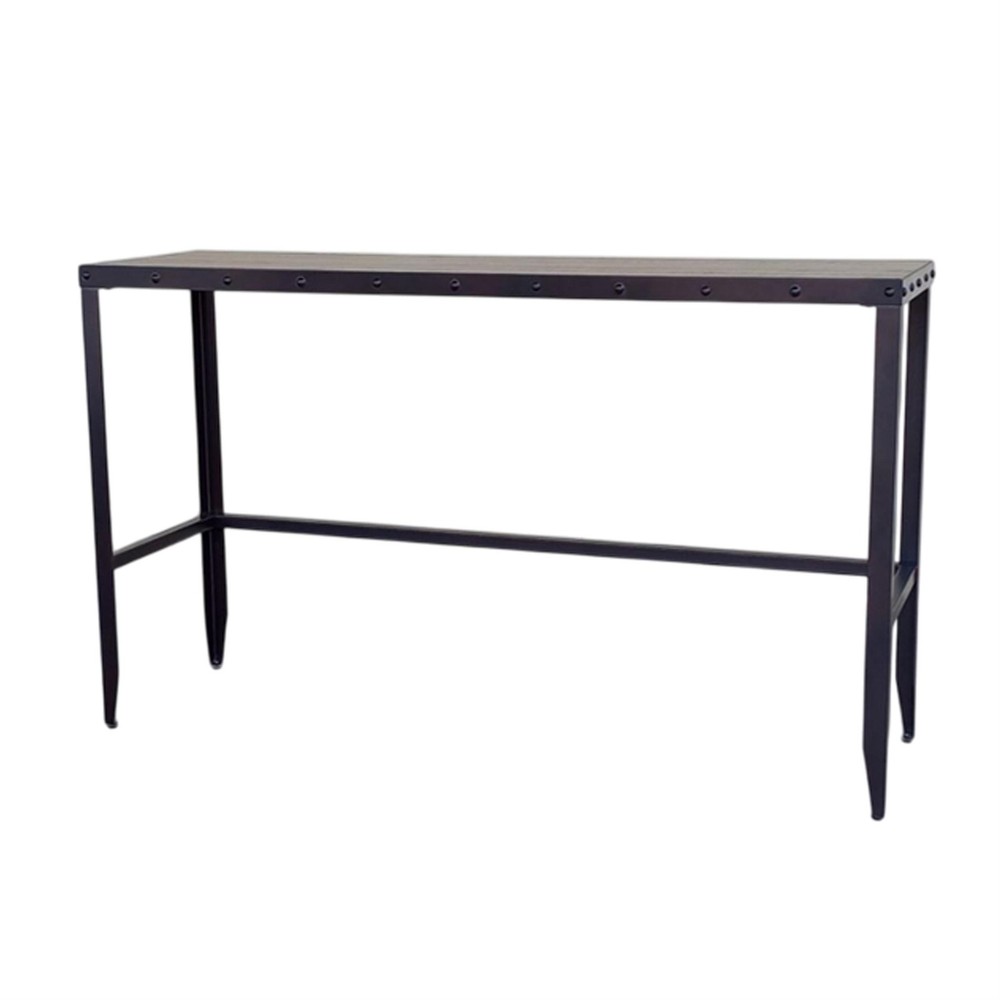 Ayka Sofa Bar Table w Nailhead Accent- 60 Inch Rectangular Brown Wood