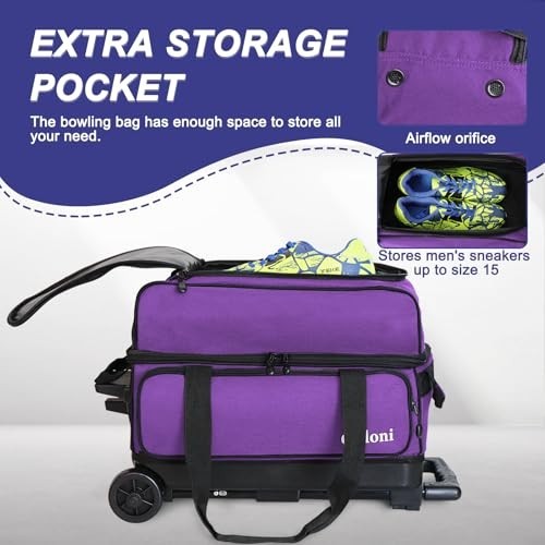 Double Roller Bowling Bag with Wheels & Shoe Compartment - 2 Ball Capacity, 40"