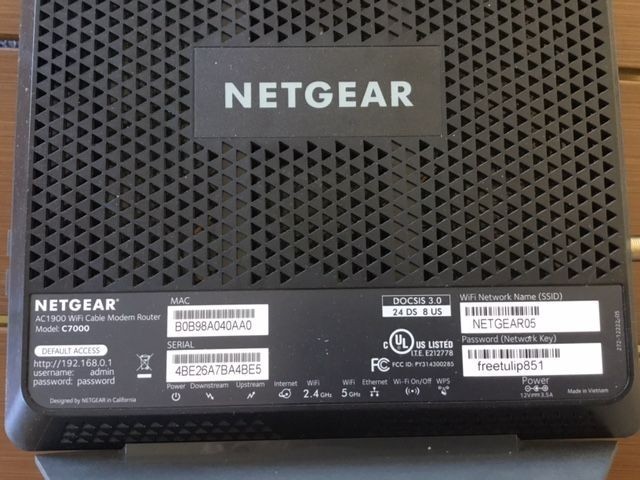 netgear AC1900 wifi cable modem router model c7000