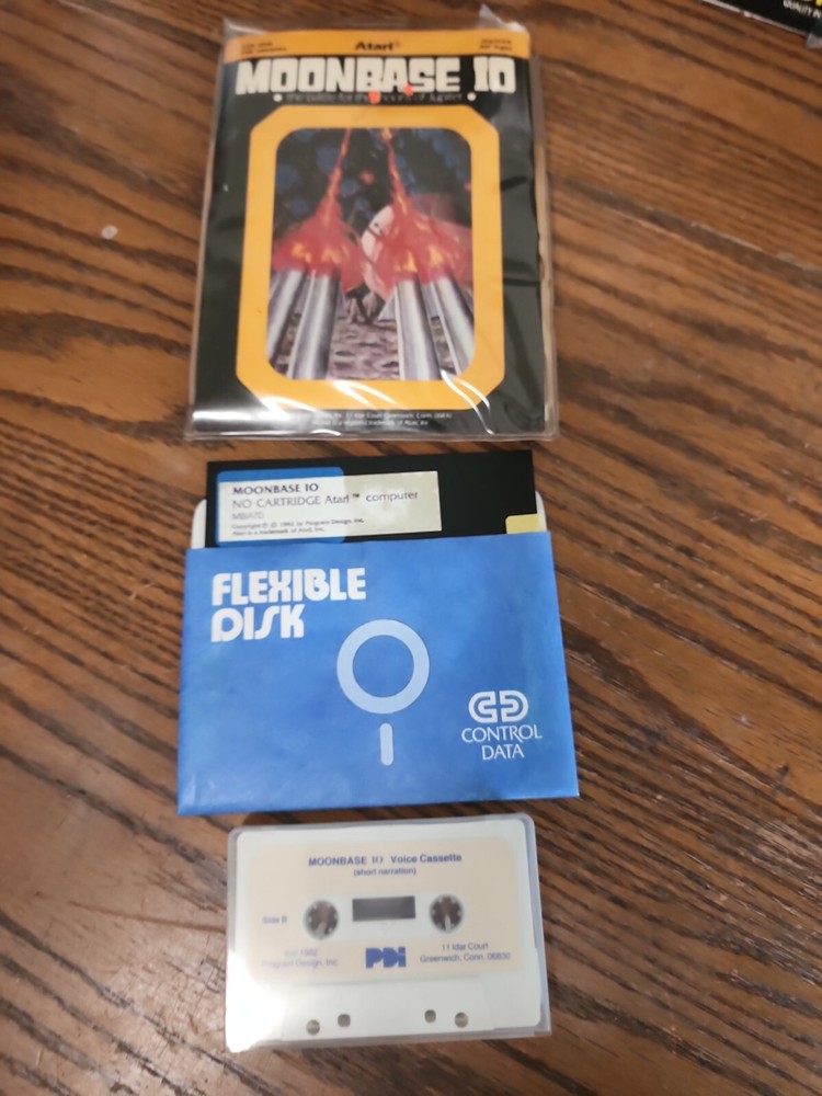 Vintage Atari CASSETTE & DISK Game MOONBASE 10 1981 Program Design Inc.