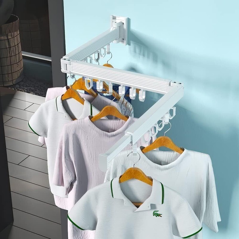 Tri Fold Clothes Rack Extendable/Collapsible Wall Mount Space Saver Balcony