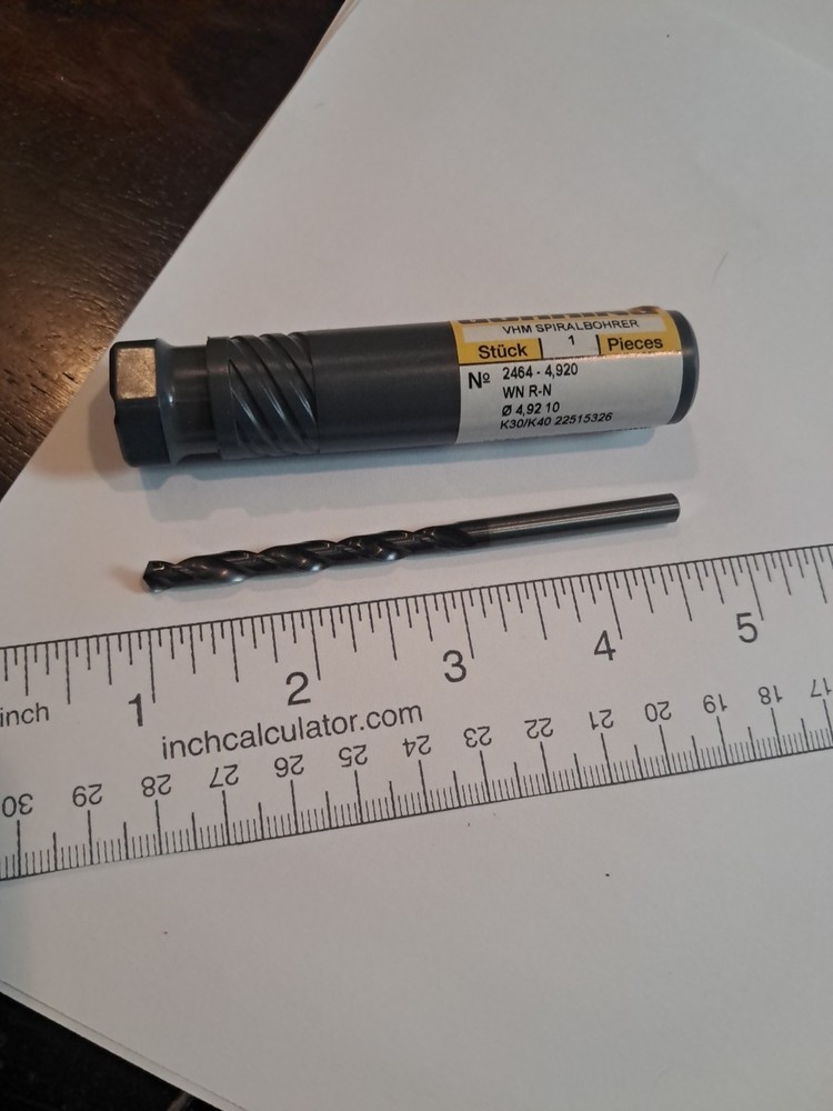 GUHRING SOLID CARBIDE DRILL Bit VHM 4.92 MM 2464