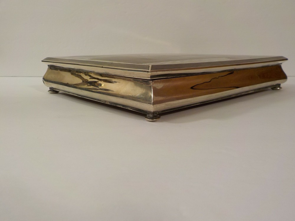 Continental 800 Silver Art Deco Table Box, Divided Wood Lined Interior