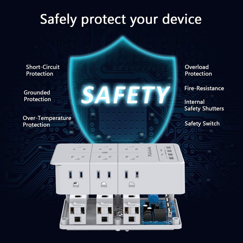 Multi Plug Outlet Surge Protector , 12 Electrical Outlets Extender with 4 USB...