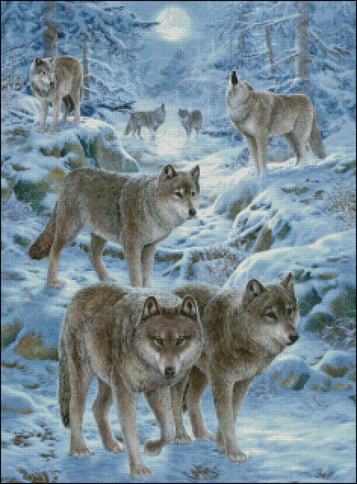 Winter Wolves- Counted Cross Stitch Pattern- Chart Needlework DIY