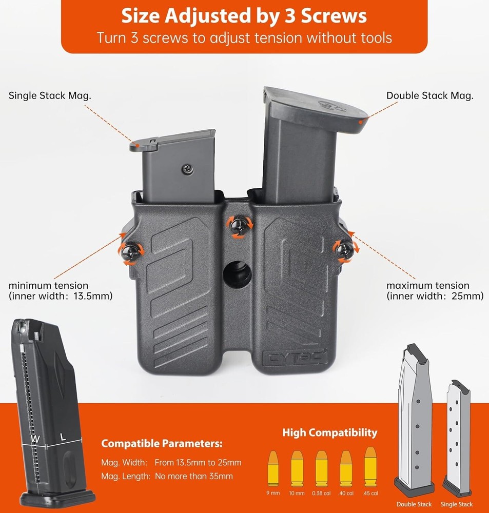 Compact Polymer Paddle Holster: Fits 9mm & .40 Caliber Dual Stack Magazines