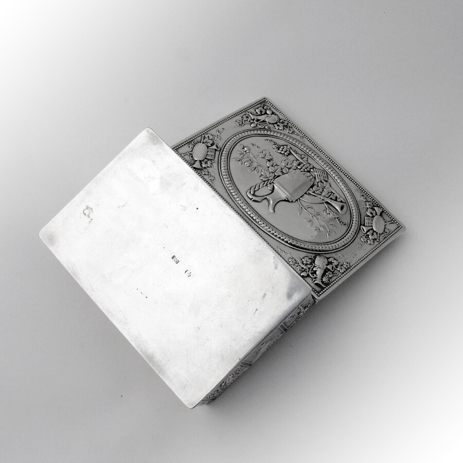 Repousse Floral Small Rectangle Box German 800 Standard Silver