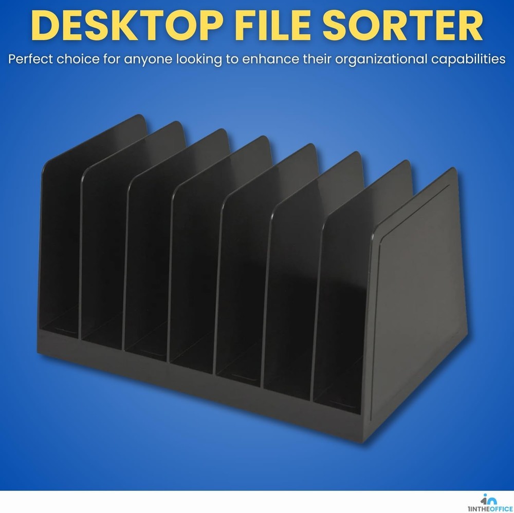 Desktop File Organizer Black Plastic 7 Compartments Vertical Desk Sorter