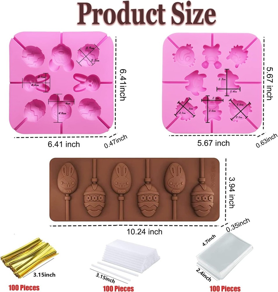 303Pcs Easter Lollipop Molds Set Easter Candy Mold Bunny Eggs Mouse Silicone ...
