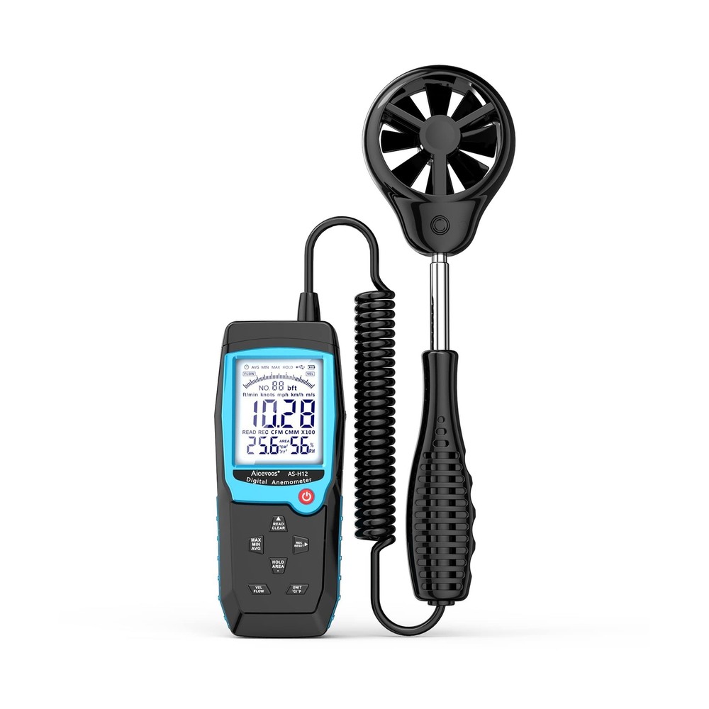 H12 Digital Anemometer Handheld Wind Speed Meter with Extended Wind Sensor, M...