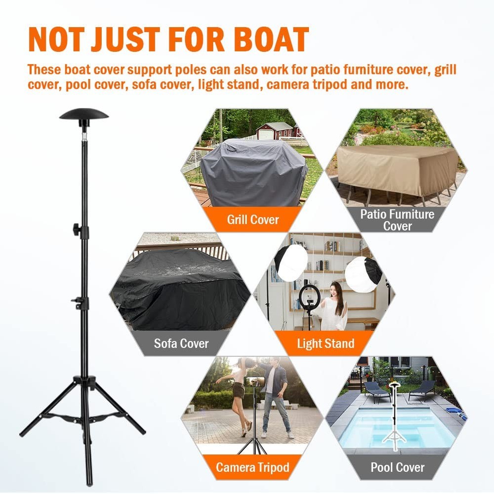 i Cover Boat Support Pole - Adjustable Iron Alloy Supporting 2 PACK