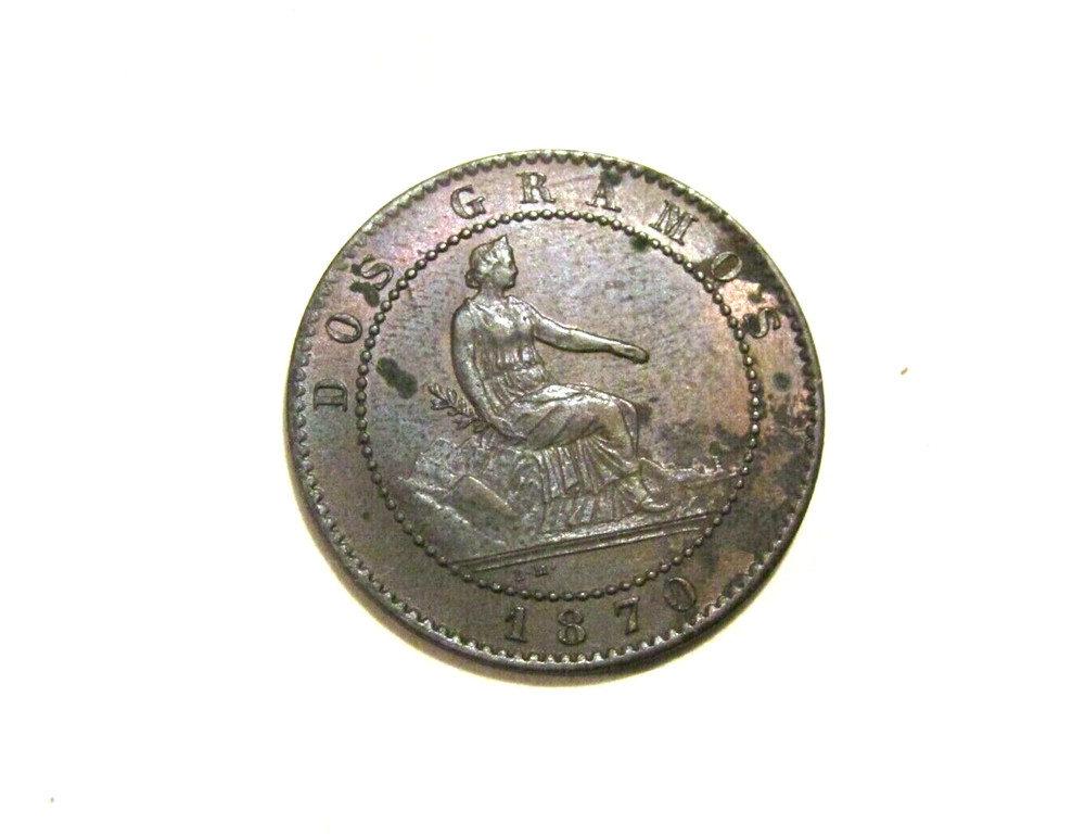 1870 Spain 2 Centimos Au Coin