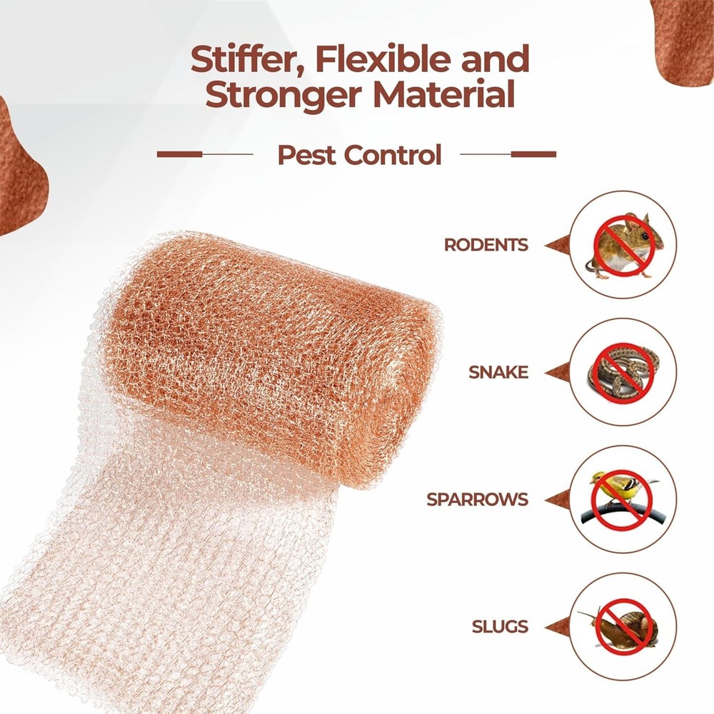 Copper Mesh Rodent Control, 5in x 36ft- Rustproof Copper Mesh Roll for Rodent...