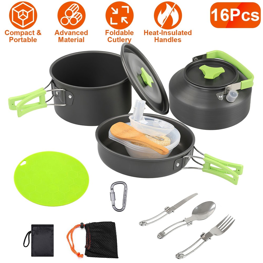 Camping Cookware Mess Kit, Backpacking Cookware Set, Camping Pots & Stove