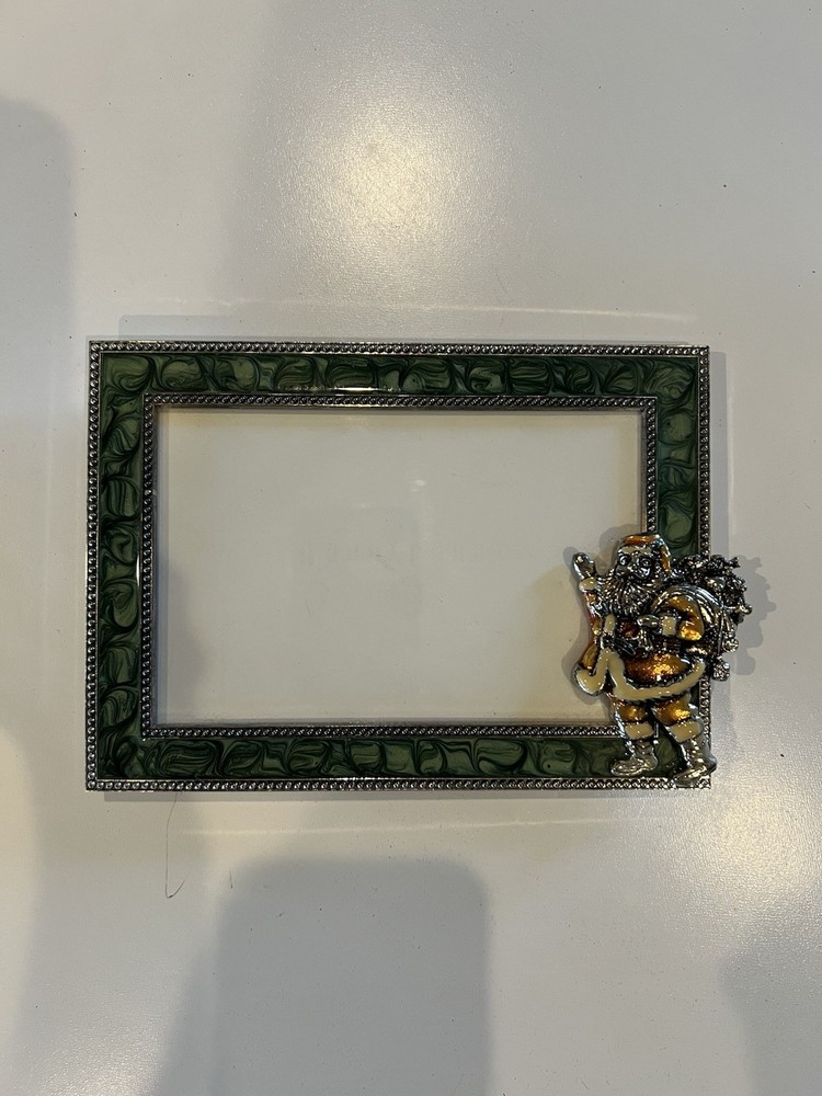 Beautiful Silver & Green  Tone  Santa  Frame