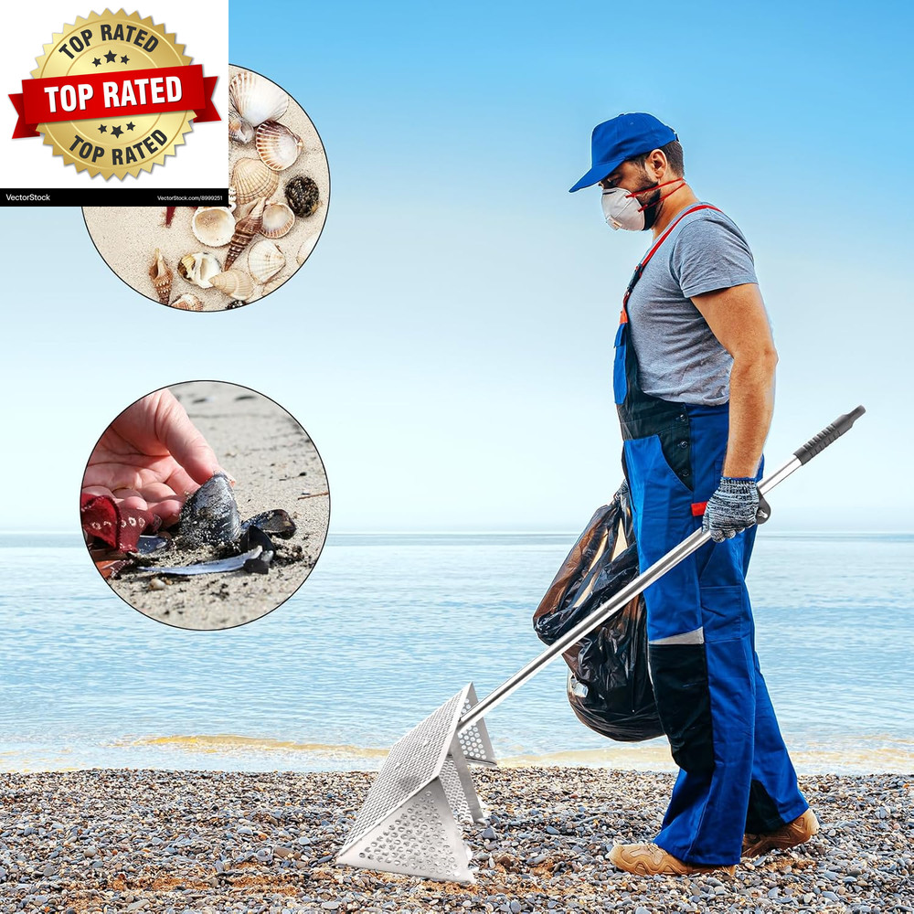 Sand Flea Rake, Durable Rake for Beach Easy to Install Sharp Teeth Wide Basket B
