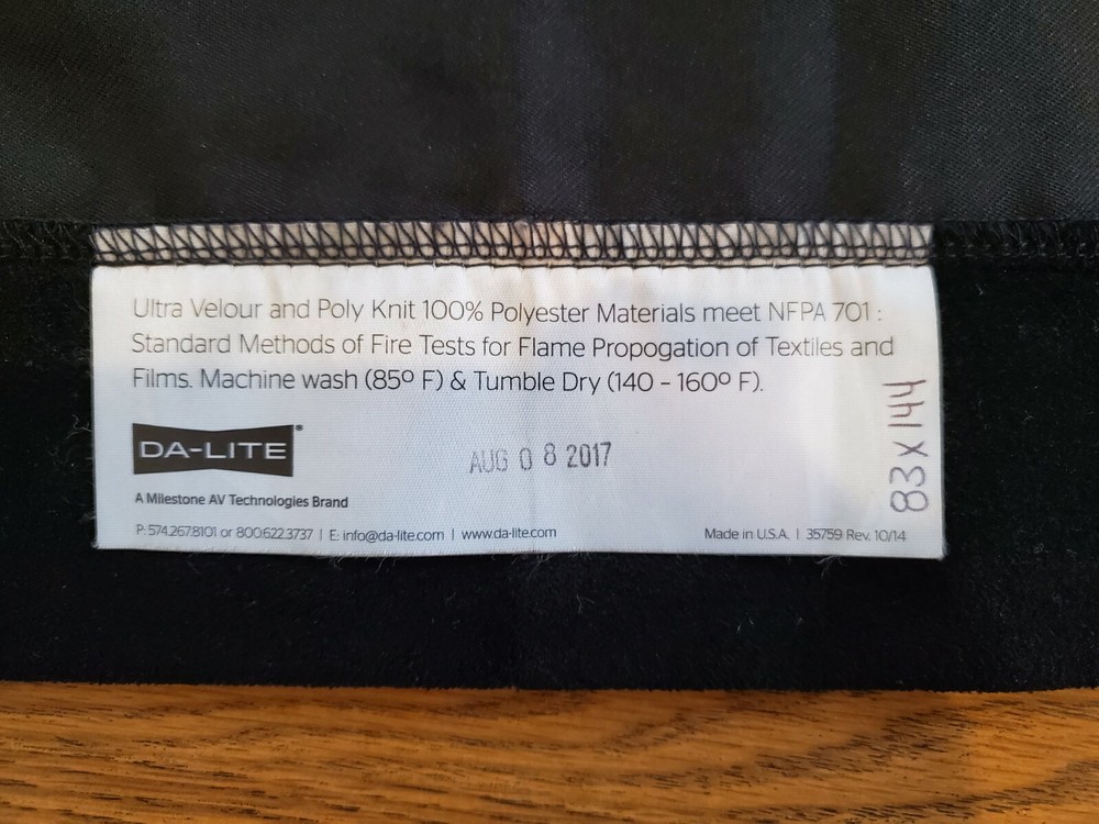 DA-LITE 83 X 144 FAST FOLD ** BLACK STAGE LEFT WING DRAPE ONLY **