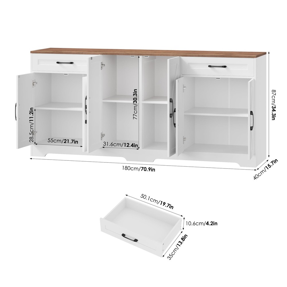 71” Large Sideboard Buffet Cabinet with Storage, Farmhouse Kitchen Buffet Cab...