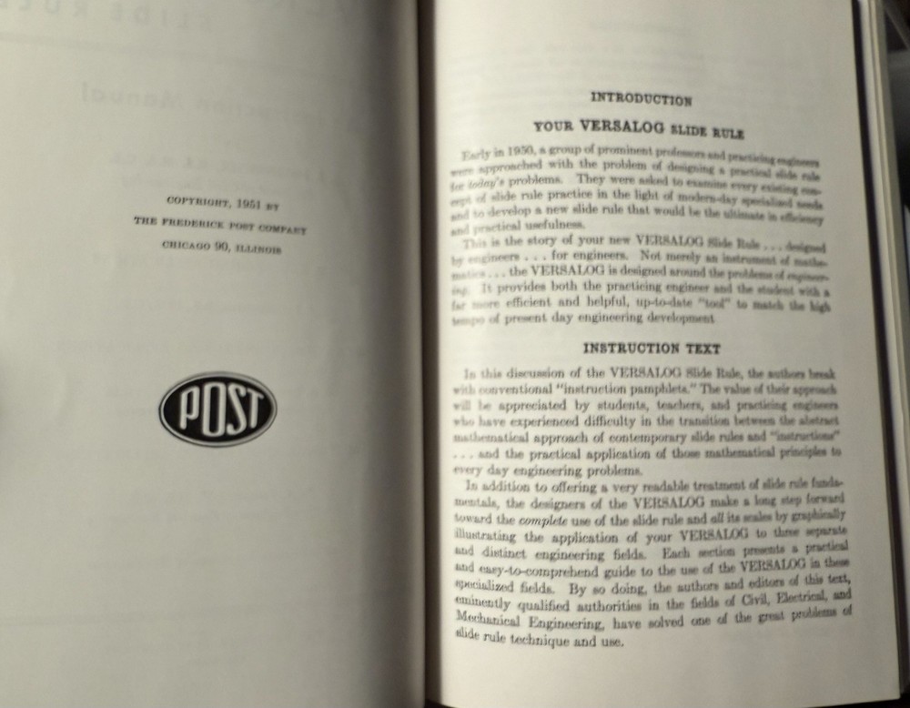 1951 FIRST EDITION VERSALOG SLIDE RULE INSTRUCTIONS MANUAL ENGINEERING 24