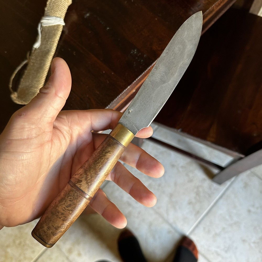 Mallaban Custom Bastard File Hamon Fixed Blade Birch Wood